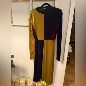 Colorblock Velvet Midi Dress